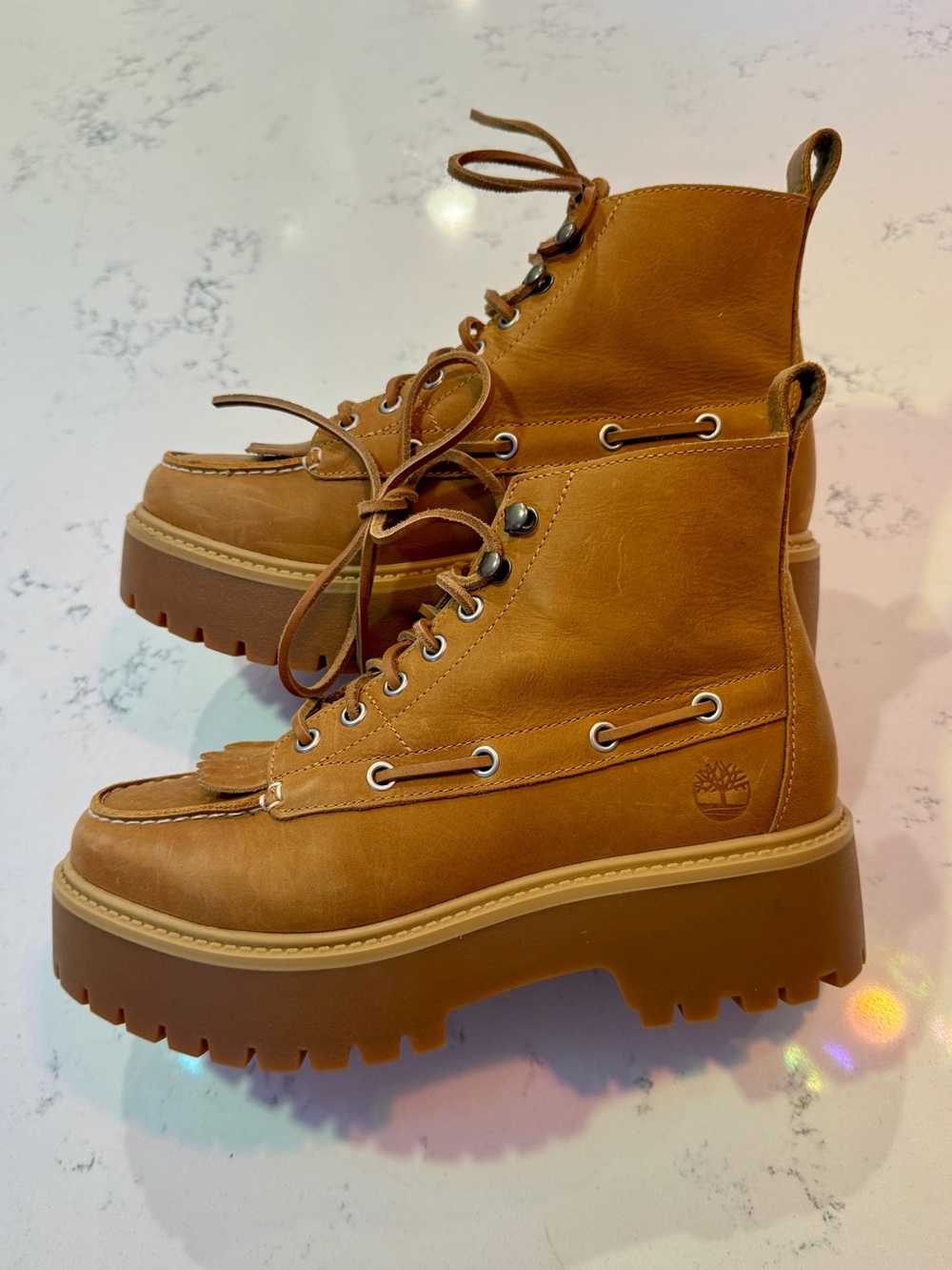 Timberland Women's Stone Street Platform Kiltie Boat Shoe Boot Wheat 8.5 - Picture 4 of 8